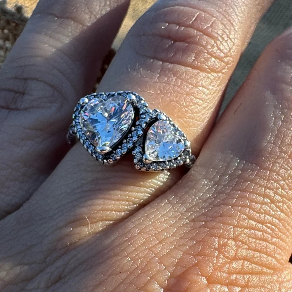Sterling Silver Sparkling Halo Hearts Ring Halo Size 7